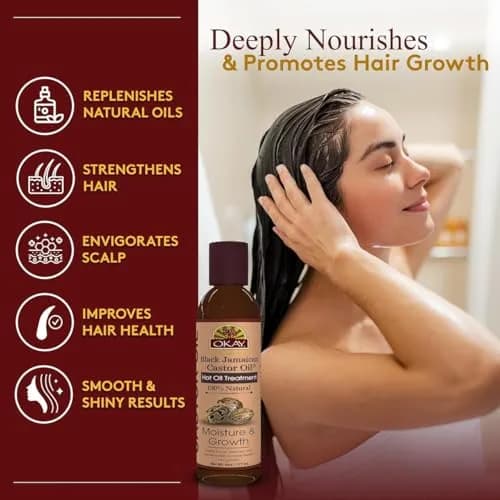 OKAY 100% Natural Black Jamaican Castor Hot Oil Hair Treatment 6 oz | Nourishes Damaged Hair & Promotes Growth thumbnail 2
