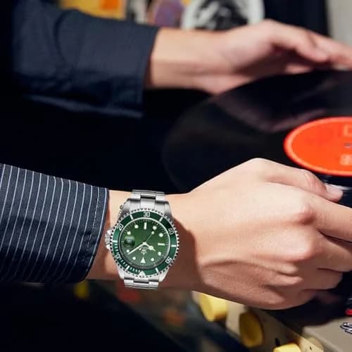 FANMIS Men's Quartz Watch 40mm Green Rotatable Bezel | Luminous Hands, Stainless Steel thumbnail 4