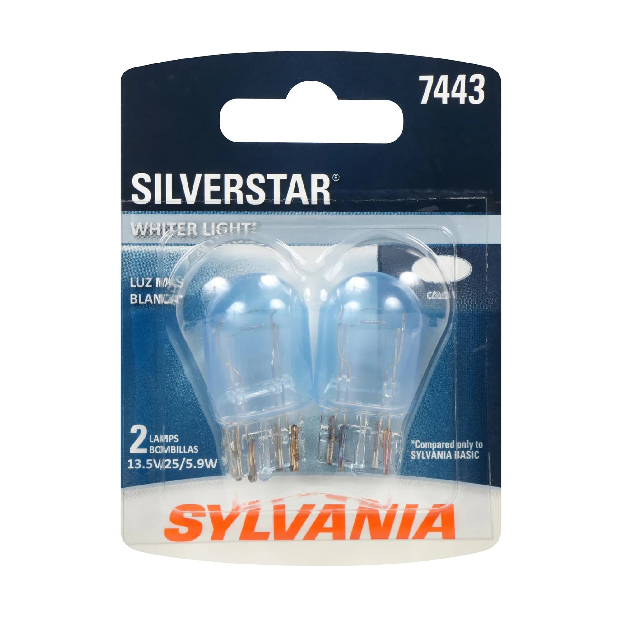 SYLVANIA SilverStar Mini Bulb 7443 | Whiter Light, Long-Lasting, 12V 24.98W