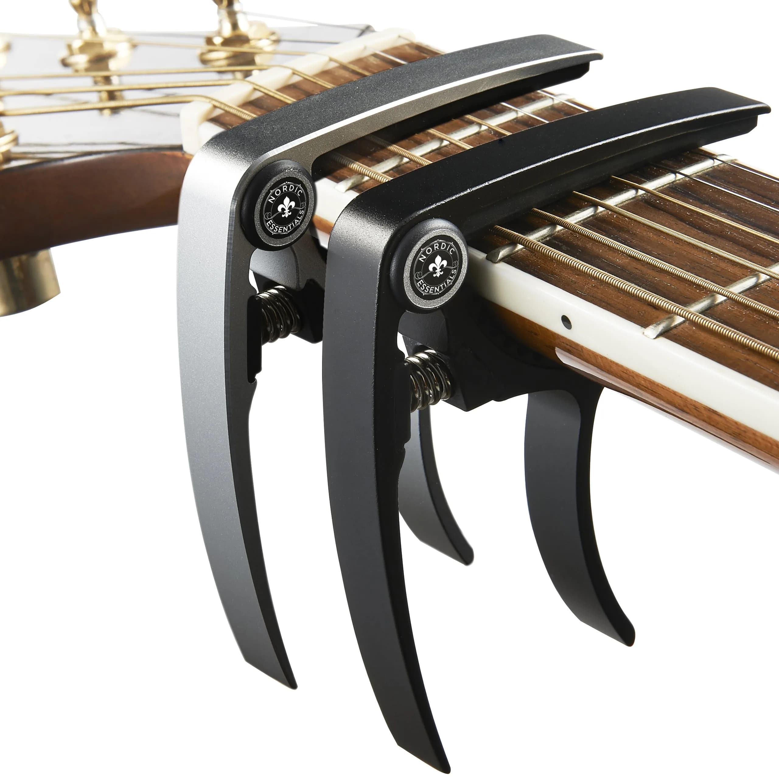 Nordic Essentials Guitar Capo for Electric & Acoustic 6 String | 2 Pack, Aircraft-Grade Aluminum, Travel-Ready — Black + Silver