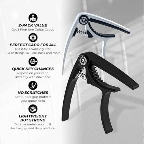 Nordic Essentials Guitar Capo for Electric & Acoustic 6 String | 2 Pack, Aircraft-Grade Aluminum, Travel-Ready thumbnail 2