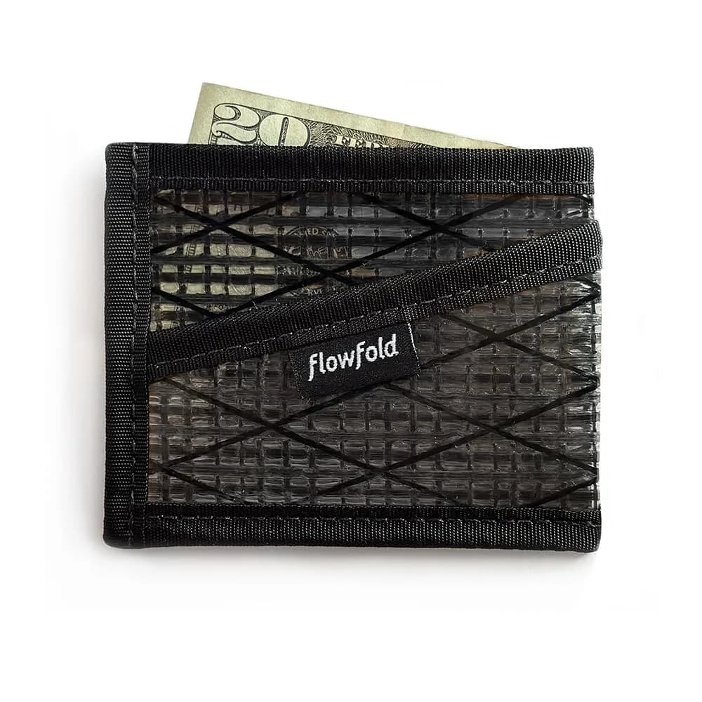 Flowfold Recycled Sailcloth Wallets - 3 Pocket Card Holder Slim Wallet Made in USA (Black Sailcloth) | Minimalist, Durable & Water-Resistant