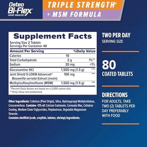 Osteo Bi-Flex Triple Strength Glucosamine Supplement with MSM & Joint Shield 5-Loxin Advanced, 80 Coated Tablets | Supports Joint Comfort & Mobility in 7 Days thumbnail 2