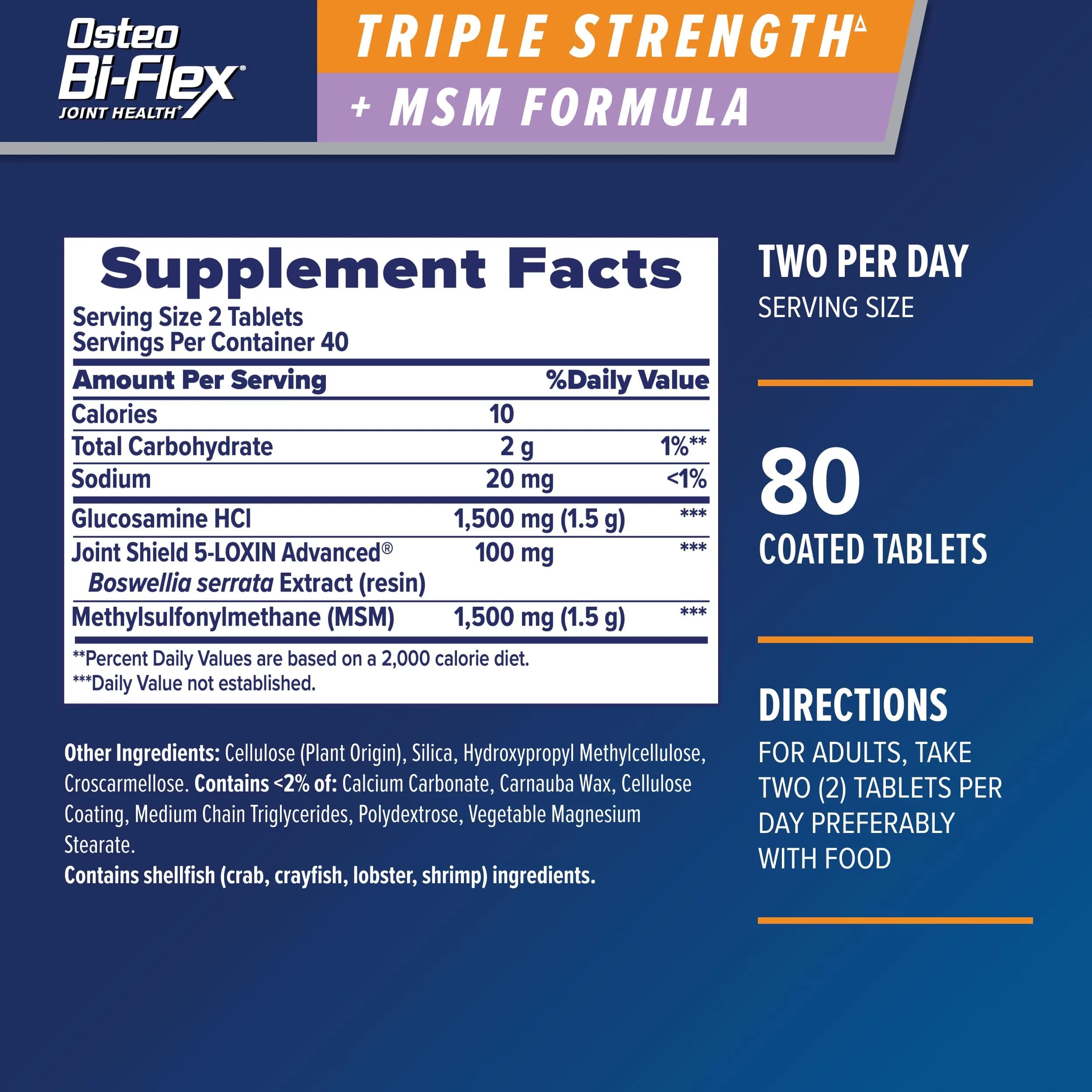 Osteo Bi-Flex Triple Strength Glucosamine Supplement with MSM & Joint Shield 5-Loxin Advanced, 80 Coated Tablets | Supports Joint Comfort & Mobility in 7 Days - view 2