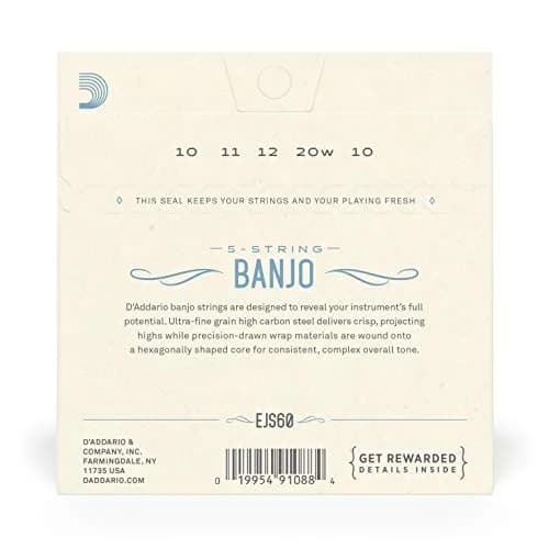 D'Addario Banjo Strings, Stainless Steel, EJS60 Light Gauge 10-20, 5-String Set | Bright Tone, Smooth Feel thumbnail 3