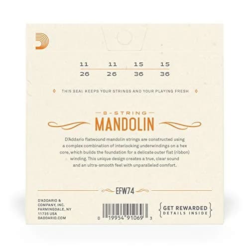 D'Addario EFW74 Phosphor Bronze Flatwound Mandolin Strings, Medium, 11-36 | Authentic USA Import thumbnail 3