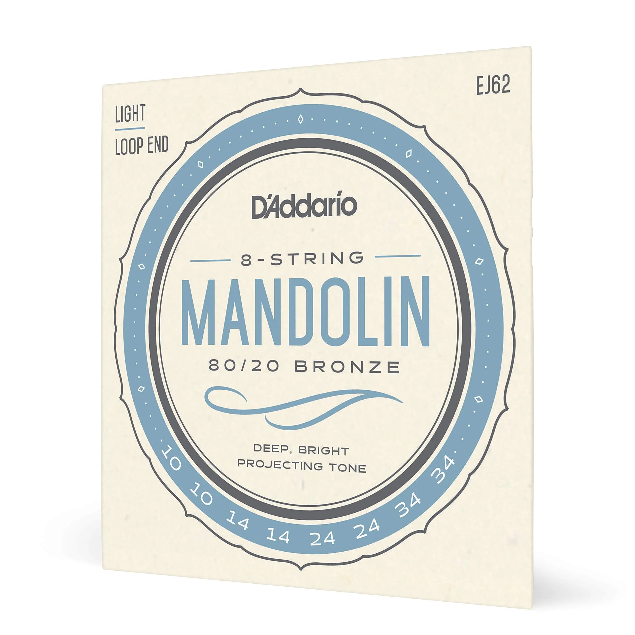 D'Addario EJ62 80/20 Bronze Mandolin Strings, Light, 10-34 | Crisp, Bright Tone for Recording — Original Version