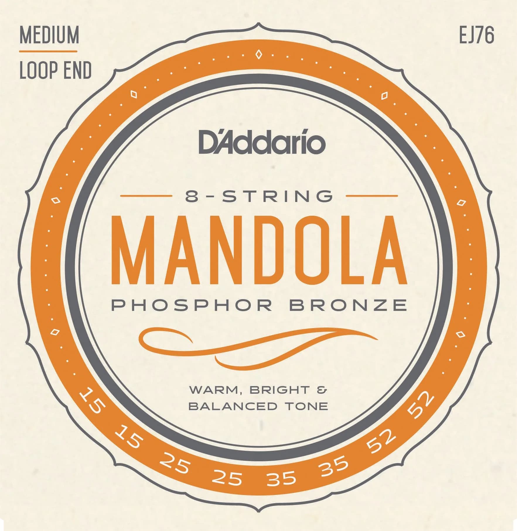 D'Addario EJ76 Phosphor Bronze Mandola Strings, Medium, 15-52 | Warm, Balanced Tone for Folk & Bluegrass - main product image