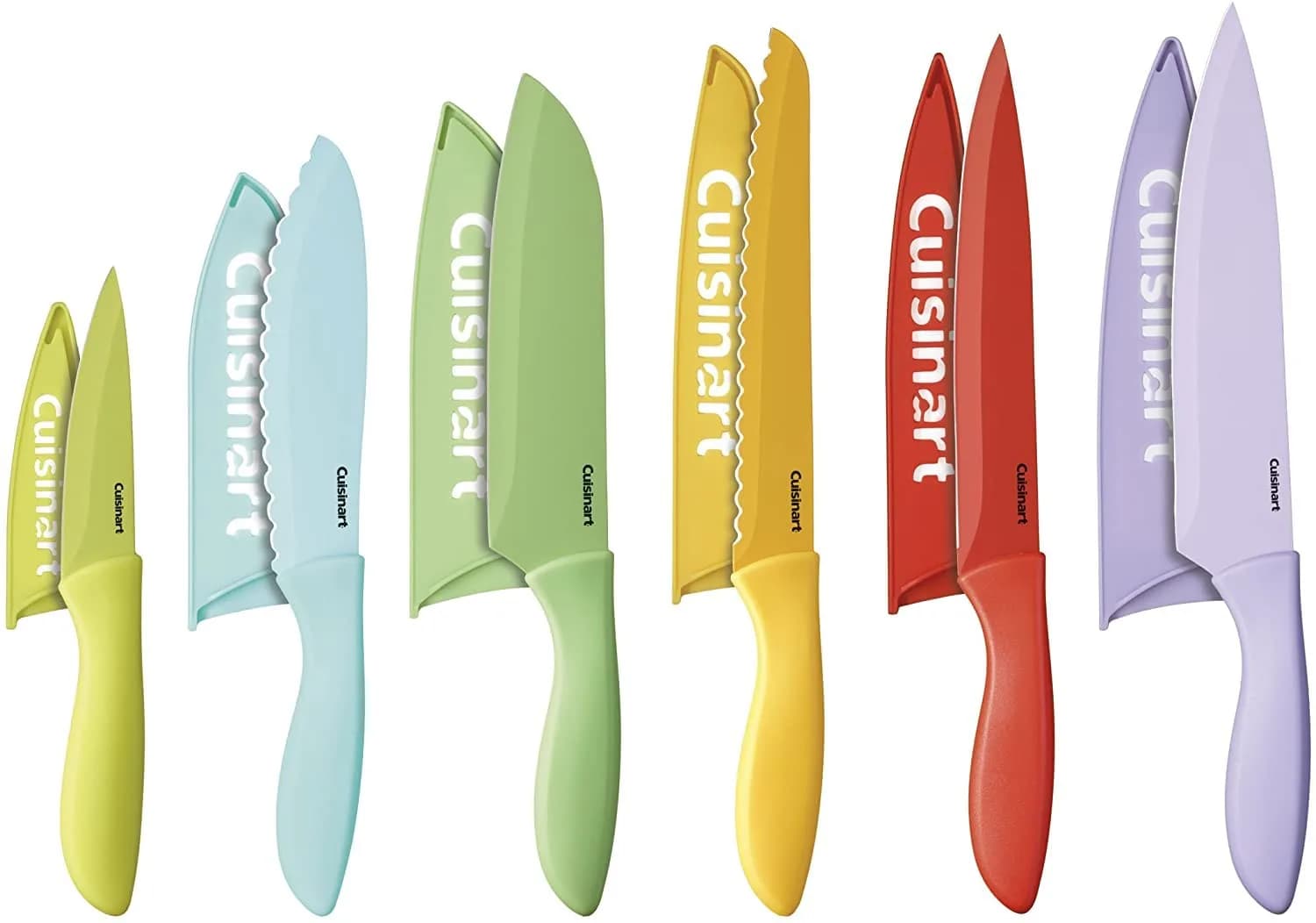 Cuisinart 12-Piece Kitchen Knife Set, Advantage Color Collection with Blade Guards, Multicolored, C55-12PCER1 | High-Quality Stainless Steel Blades