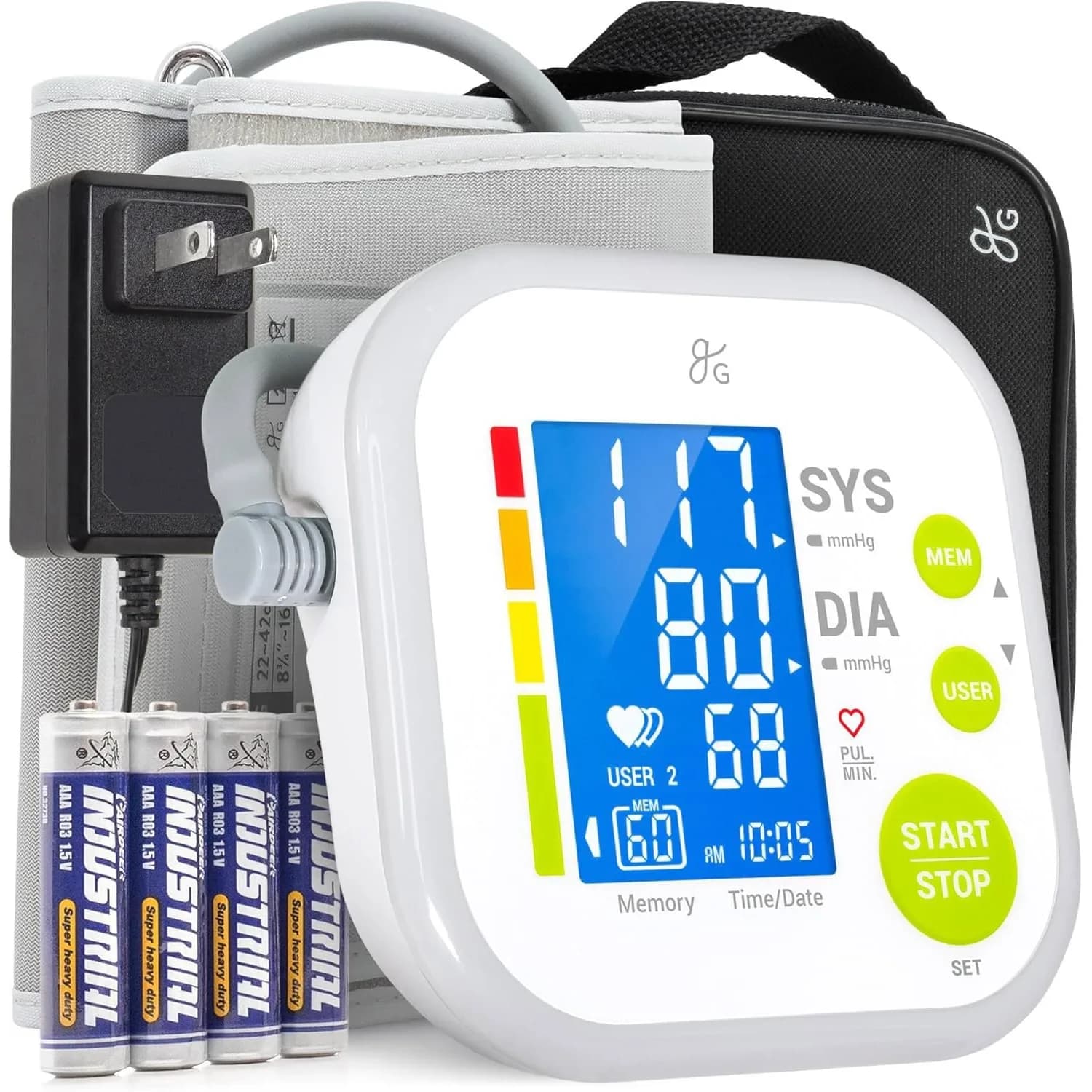 Greater Goods Automatic Arm Blood Pressure Monitor | 22-42cm Cuff, Backlit Display, 2-User Memory