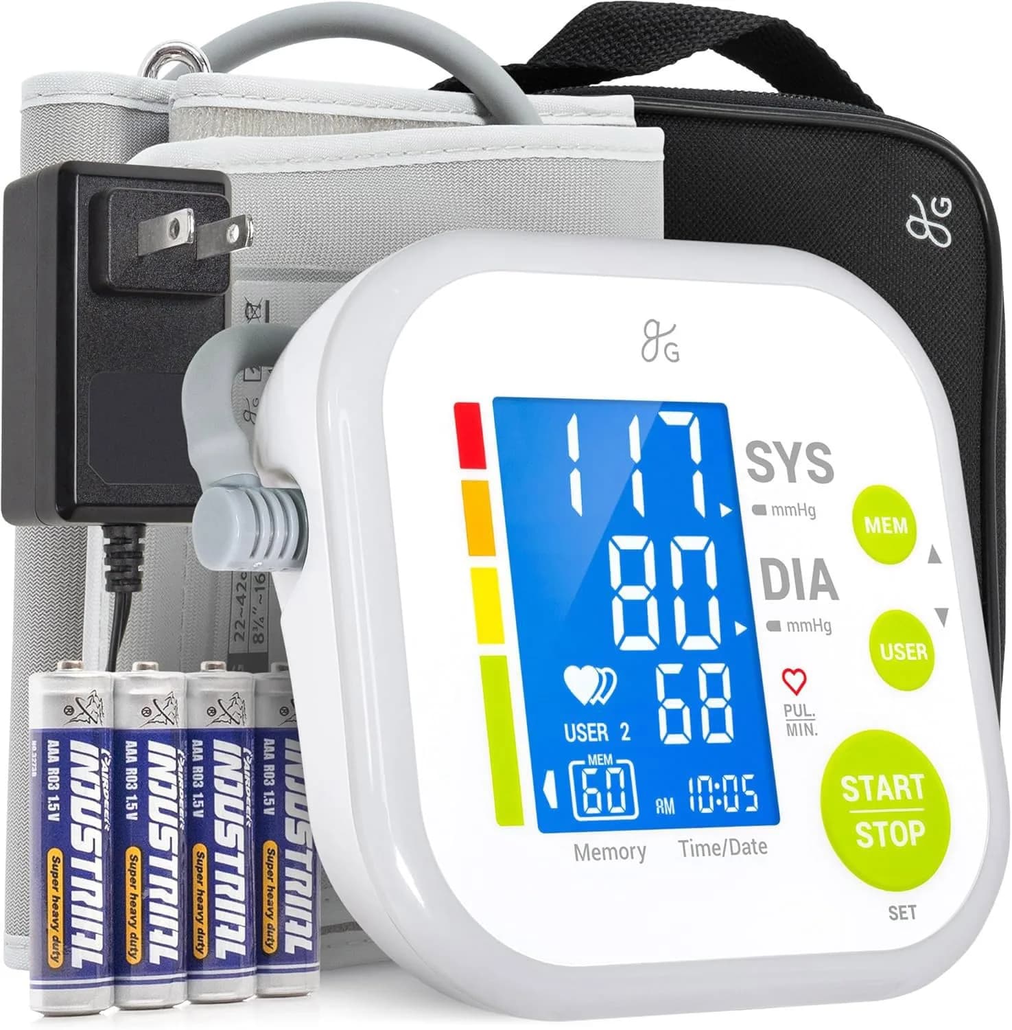 Greater Goods Automatic Arm Blood Pressure Monitor | 22-42cm Cuff, Backlit Display, 2-User Memory - main product image