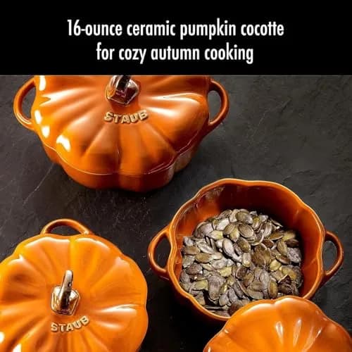 STAUB Ceramic 0.75-qt Petite Pumpkin | Oven & Stove Safe up to 572°F, Burnt Orange thumbnail 2