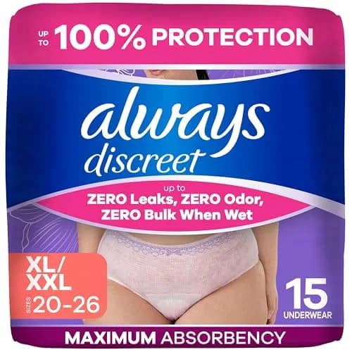 Always Discreet Incontinence Underwear for Women, Extra Large/XL, 15 Count | Max Absorbency, OdorLock Technology, Discreet Fit thumbnail 1