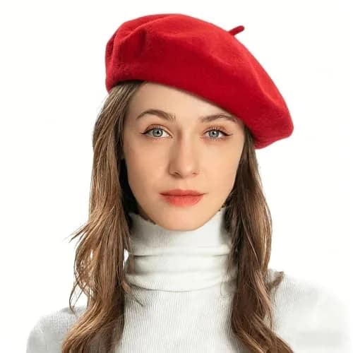 ZLYC Wool Beret Hat Classic Solid Color French Beret for Women Red | Warm, Stylish & Comfortable thumbnail 1