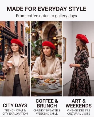 ZLYC Wool Beret Hat Classic Solid Color French Beret for Women Red | Warm, Stylish & Comfortable thumbnail 6