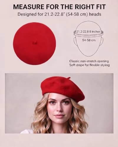 ZLYC Wool Beret Hat Classic Solid Color French Beret for Women Red | Warm, Stylish & Comfortable thumbnail 3