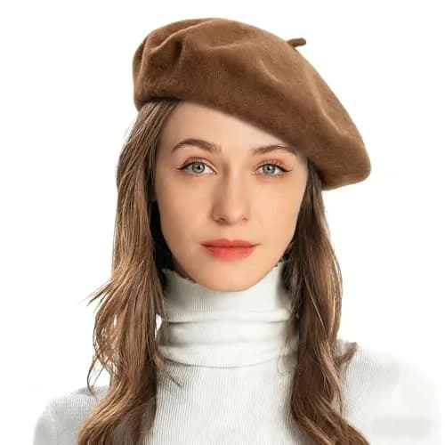 ZLYC Wool Beret Hat Classic Solid Color French Beret for Women Brown | Warm, Stylish & Comfortable thumbnail 1