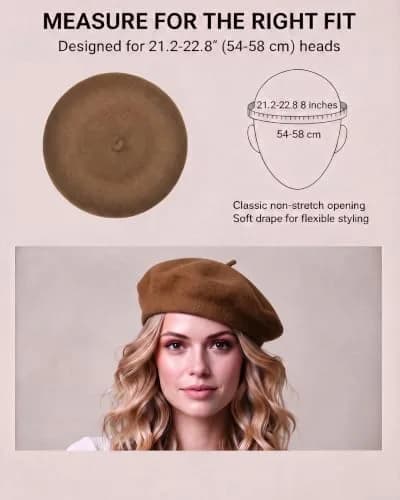 ZLYC Wool Beret Hat Classic Solid Color French Beret for Women Brown | Warm, Stylish & Comfortable thumbnail 3