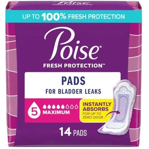 Poise Incontinence & Postpartum Pads Maximum Absorbency 5 Drop 14 Count | USA Imported, Duties Included thumbnail 1