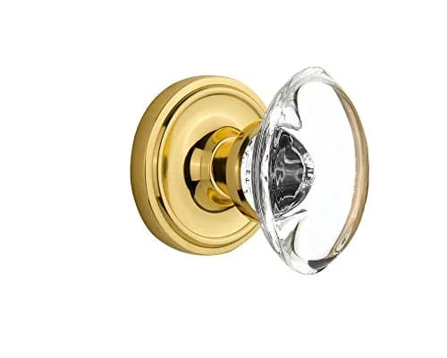 Nostalgic Warehouse Classic Rosette with Oval Clear Crystal Glass Knob, Double Dummy, Unlacquered Brass | Elegant Traditional Door Hardware thumbnail 1