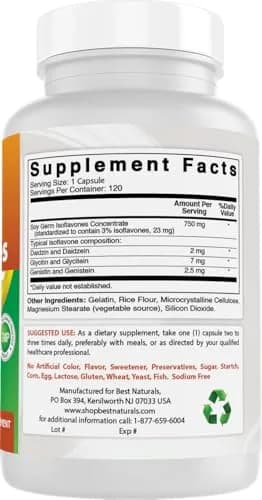 Best Naturals Soy Isoflavones for Women 750 Mg Capsules | Menopause Relief, 120 Count thumbnail 6
