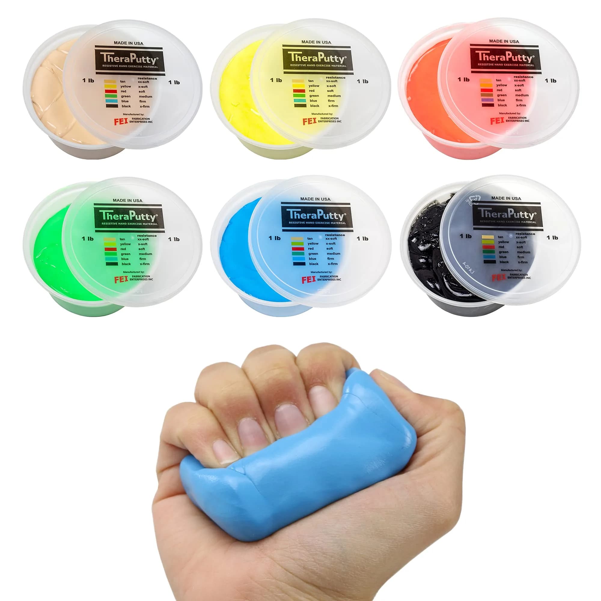 CanDo TheraPutty 6-Piece Set 1 lb (454g) | Standard Hand Exercise Putty for Rehabilitation and Stress Relief - main product image