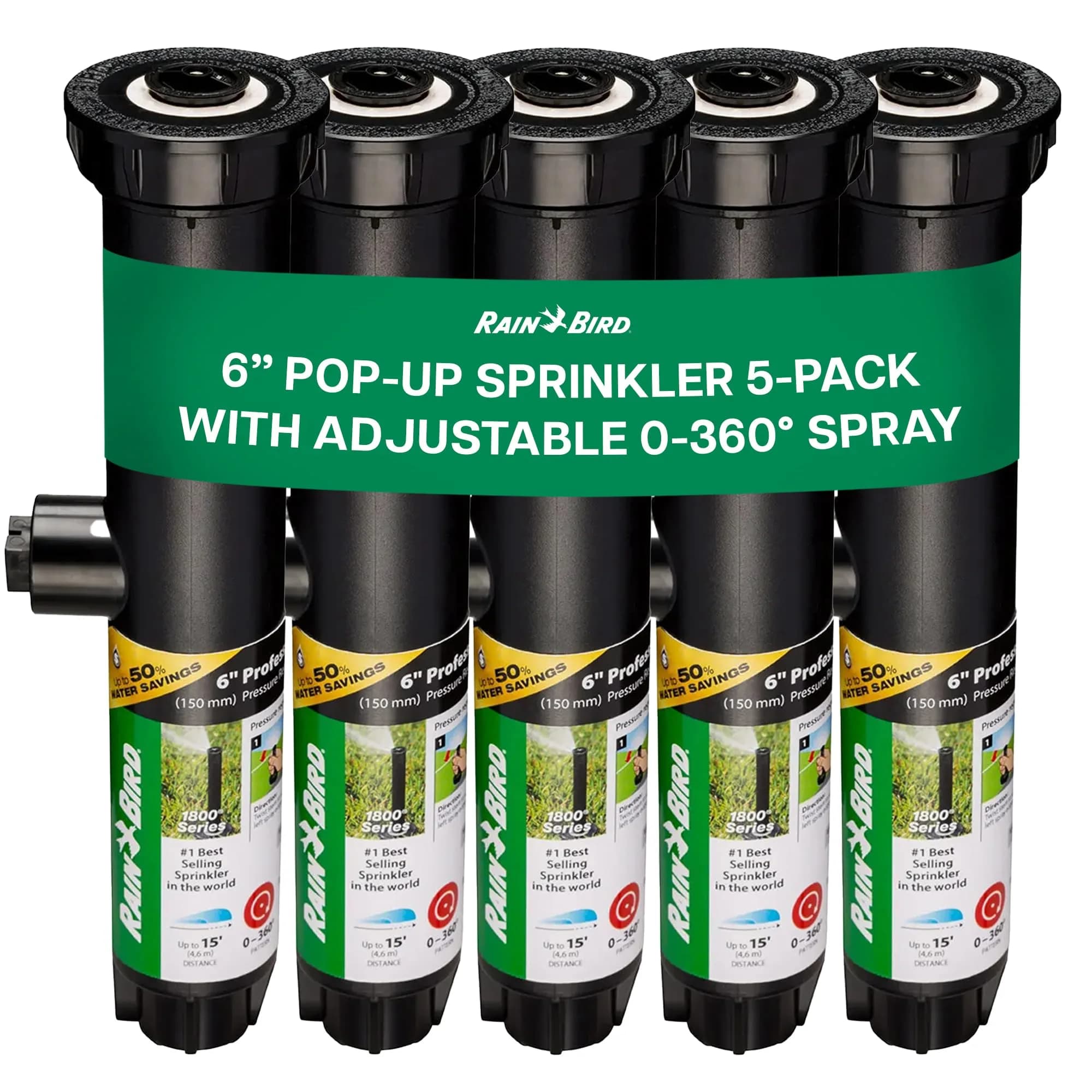 Rain Bird 1806VAN 1800 Series Professional Pop-Up Sprinkler Head 15.24 cm (6 Inch) 5-Pack | Precision Watering for Lawns & Gardens - main product image