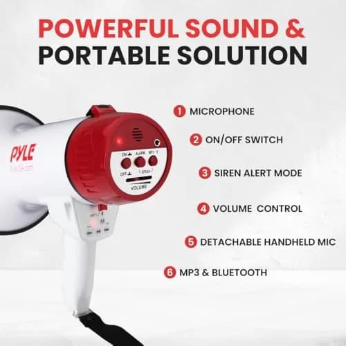 Pyle 40W Megaphone Bullhorn with Bluetooth & Siren, 8'' x 13.1'' | Crowd Control & Safety thumbnail 7