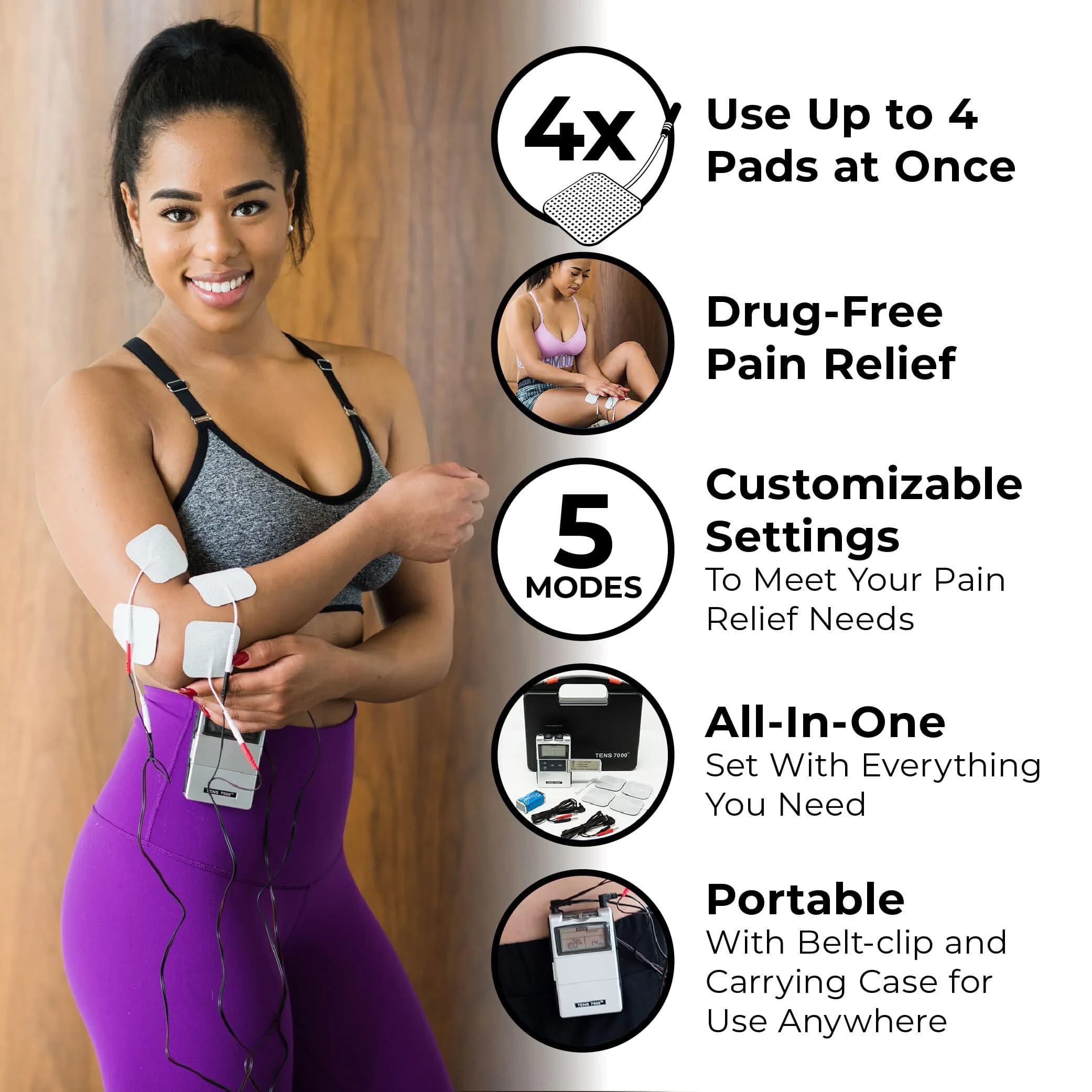 TENS 7000 Digital TENS Unit with Accessories - Muscle Stimulator for Back Pain Relief, Sciatica, Neck, Nerve, Shoulder, Hip, Elbow, Muscle Pain Relief (1 Unit) - view 3
