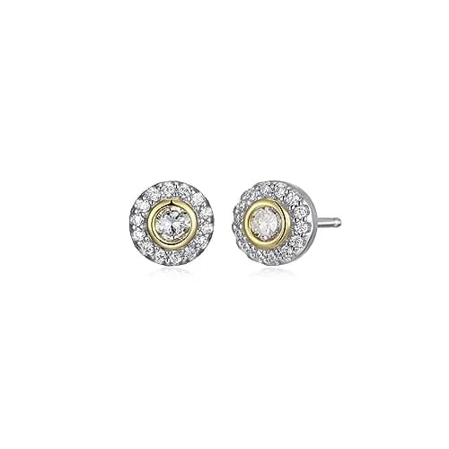 Morgan & Paige Silver 18k Yellow Gold Plated CZ Halo Stud Earrings | Two-Tone Elegant Jewelry thumbnail 1
