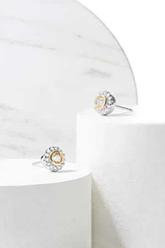 Morgan & Paige Silver 18k Yellow Gold Plated CZ Halo Stud Earrings | Two-Tone Elegant Jewelry thumbnail 6