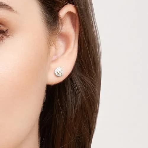 Morgan & Paige Silver 18k Yellow Gold Plated CZ Halo Stud Earrings | Two-Tone Elegant Jewelry thumbnail 2