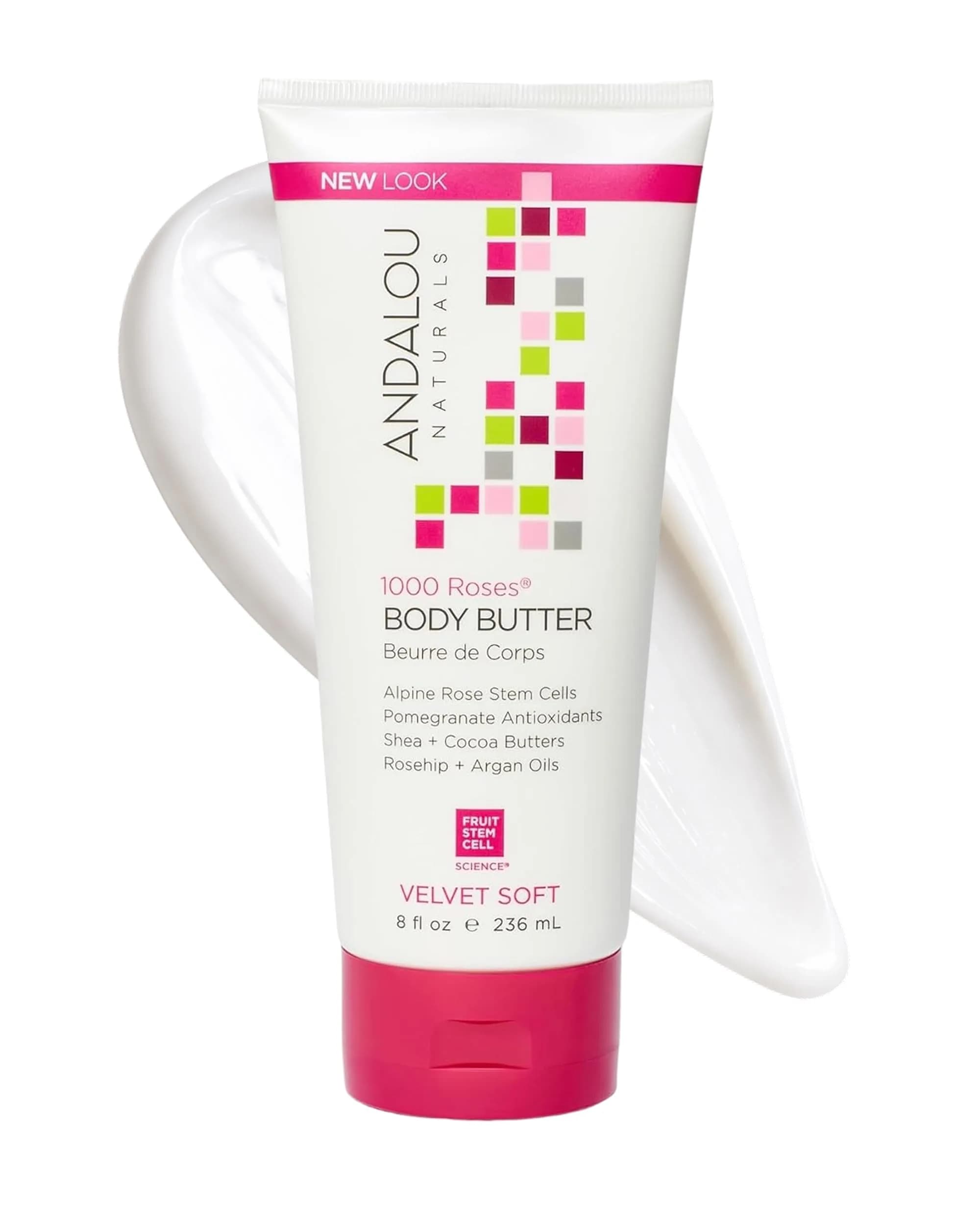 Andalou Naturals 1000 Roses Velvet Soft Body Butter 236ml (8 fl oz) | Hydrates Dry Skin with Shea & Cocoa Butters — White