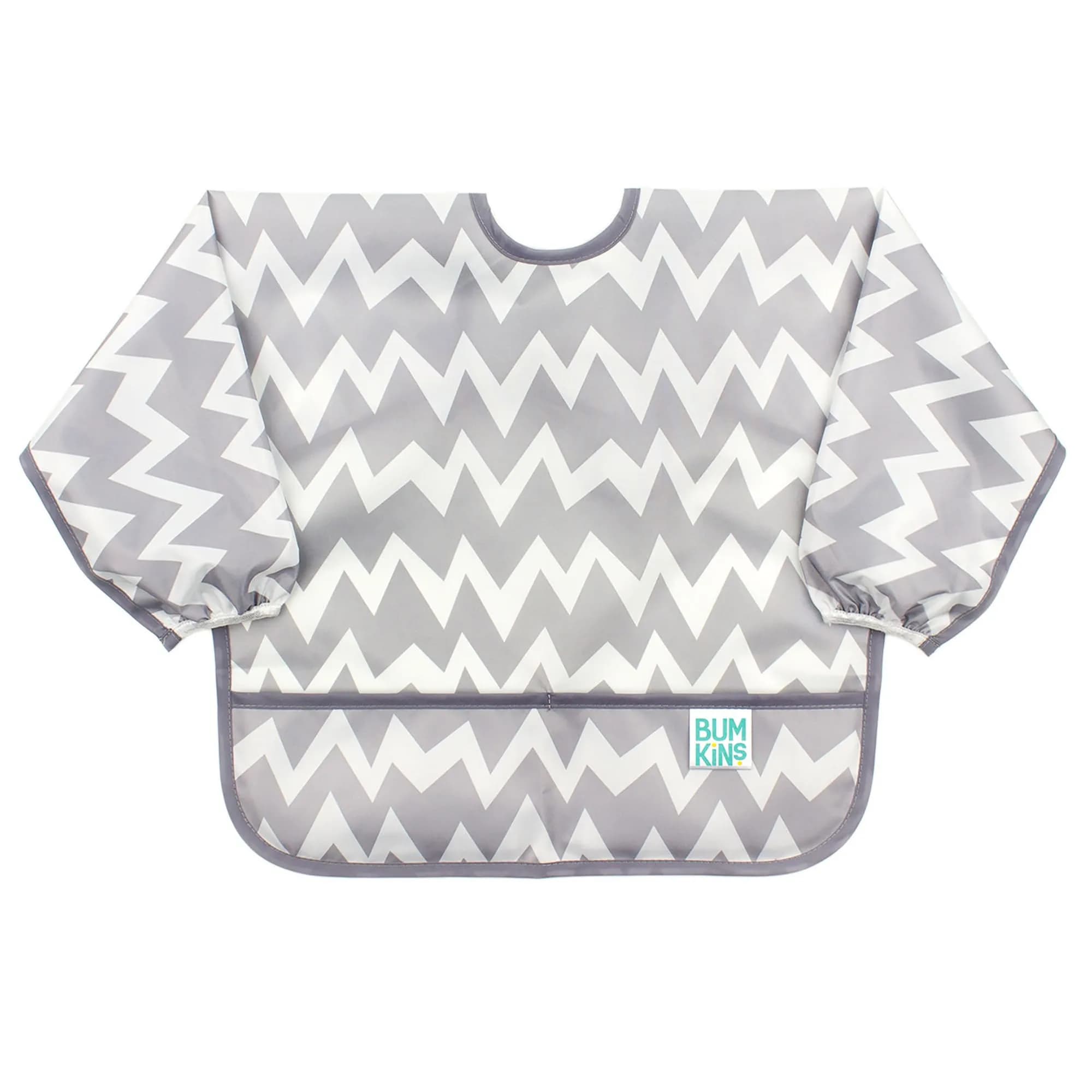 Bumkins Gray Chevron Sleeved Bib for Babies & Toddlers 6-24 Months | Mess-Saving Food Catcher with Waterproof Fabric - main product image