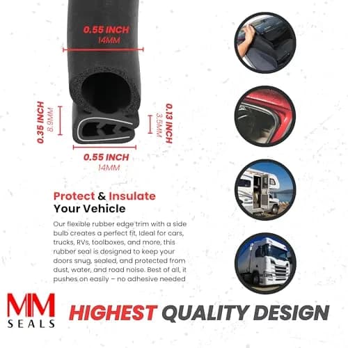 Seal Rubber Weather Stripping 25 Feet | No Adhesive Car Door Seal, Heavy-Duty EPDM Rubber, Universal Fit thumbnail 3