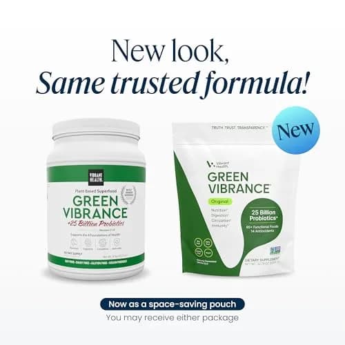 Vibrant Health Green Vibrance Superfood Blend Powder, 83 Servings | 65 Superfoods, 25 Billion Probiotics, Enzymes & Adaptogens for Optimal Vitality thumbnail 2