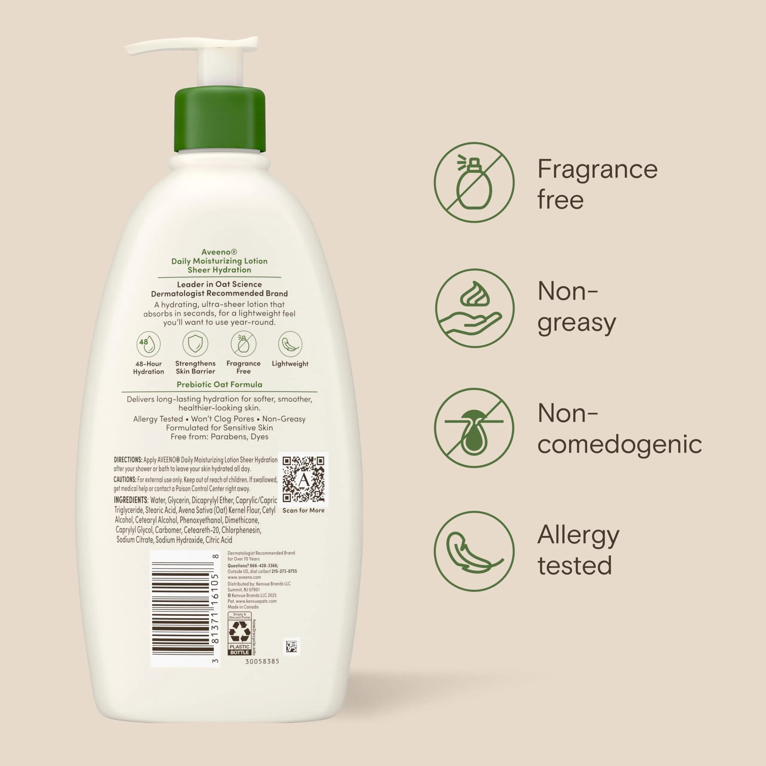 Aveeno Sheer Hydration Daily Moisturizing Lotion, Fragrance-Free, 355ml (12 fl. oz) | Dermatologist Recommended for Dry Skin - view 7