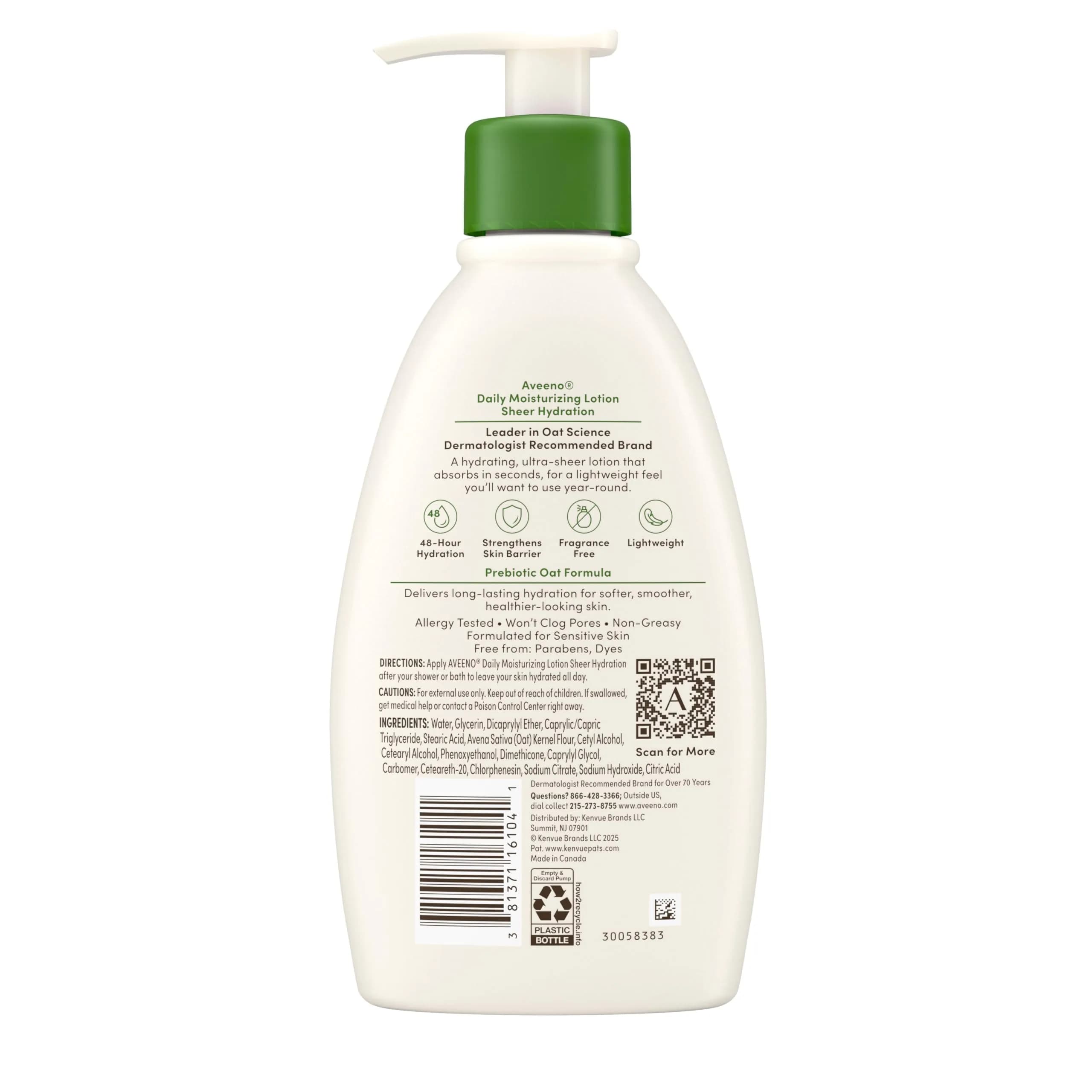 Aveeno Sheer Hydration Daily Moisturizing Lotion, Fragrance-Free, 355ml (12 fl. oz) | Dermatologist Recommended for Dry Skin - view 9