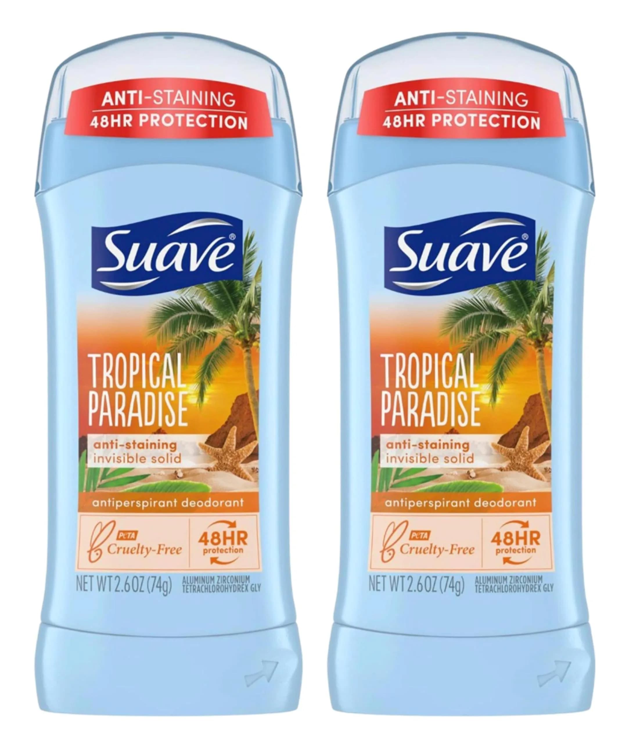 suave+ Body Deodorant 2.6 oz (76 ml) | 24Hr Tropical Paradise Solid for Women
