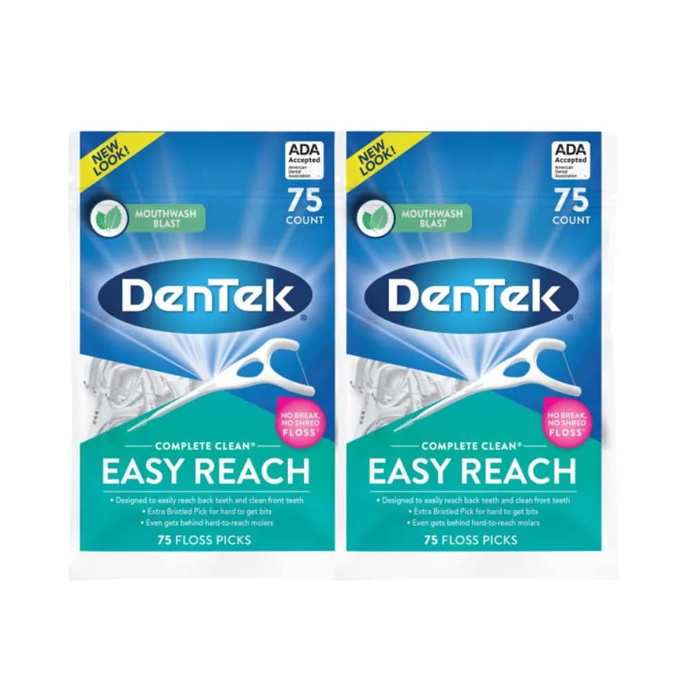 DenTek Complete Clean Easy Reach Floss Picks, Mouthwash Blast Flavor, 150 Count (75 Count x 2) | Advanced Fluoride Coating - main product image
