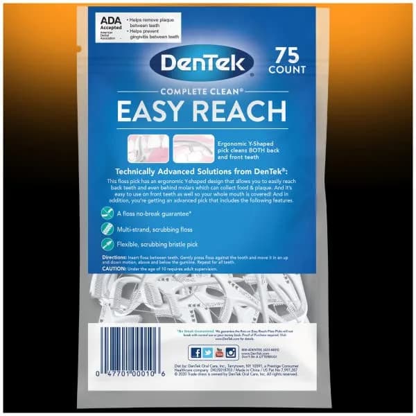 DenTek Complete Clean Easy Reach Floss Picks, Mouthwash Blast Flavor, 150 Count (75 Count x 2) | Advanced Fluoride Coating - view 8
