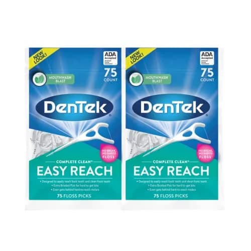 DenTek Complete Clean Easy Reach Floss Picks, Mouthwash Blast Flavor, 150 Count (75 Count x 2) | Advanced Fluoride Coating thumbnail 1