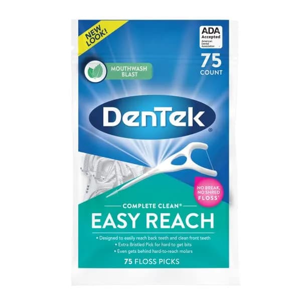 DenTek Complete Clean Easy Reach Floss Picks, Mouthwash Blast Flavor, 150 Count (75 Count x 2) | Advanced Fluoride Coating - view 2
