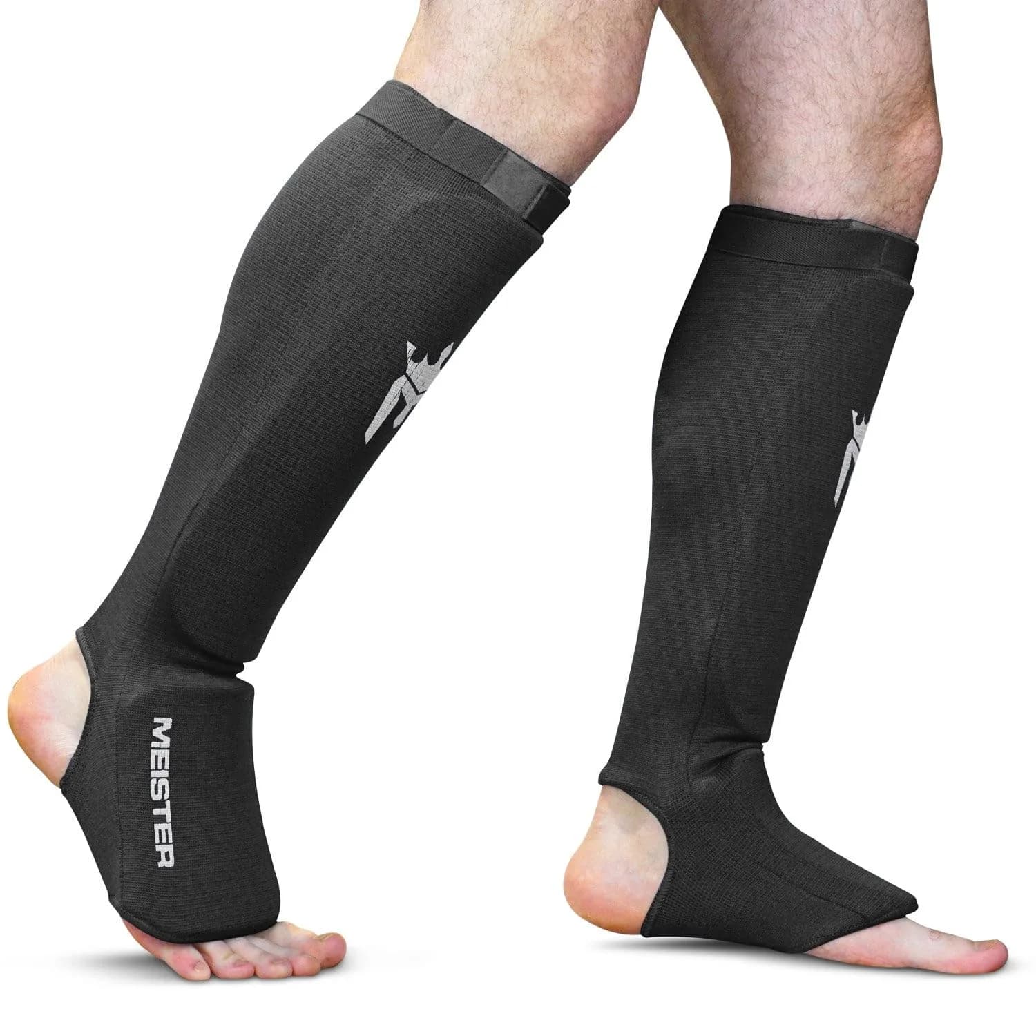 Meister MMA Elastic Cloth Shin & Instep Guards - Black - Large-X-Large | Lightweight Combat Sports Protection - view 2