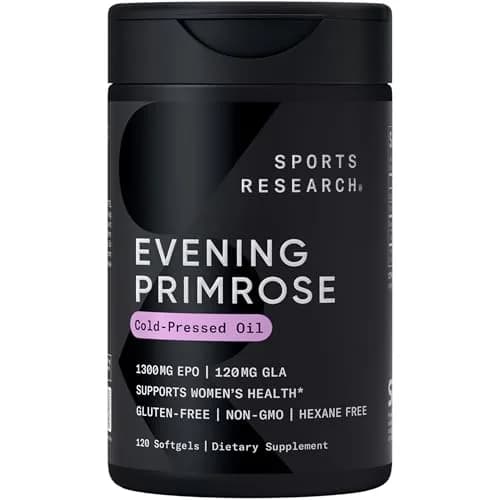 Sports Research Evening Primrose Oil 1300mg | Women’s Health & Skin Support, 120 Softgels thumbnail 1