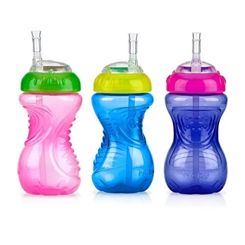 Nuby No-Spill Soft Straw Easy Grip Sippy Cup 300ml (10 Oz) 3-Pack | Spill-Proof Toddler Cup for Babies 12+ Months thumbnail 1
