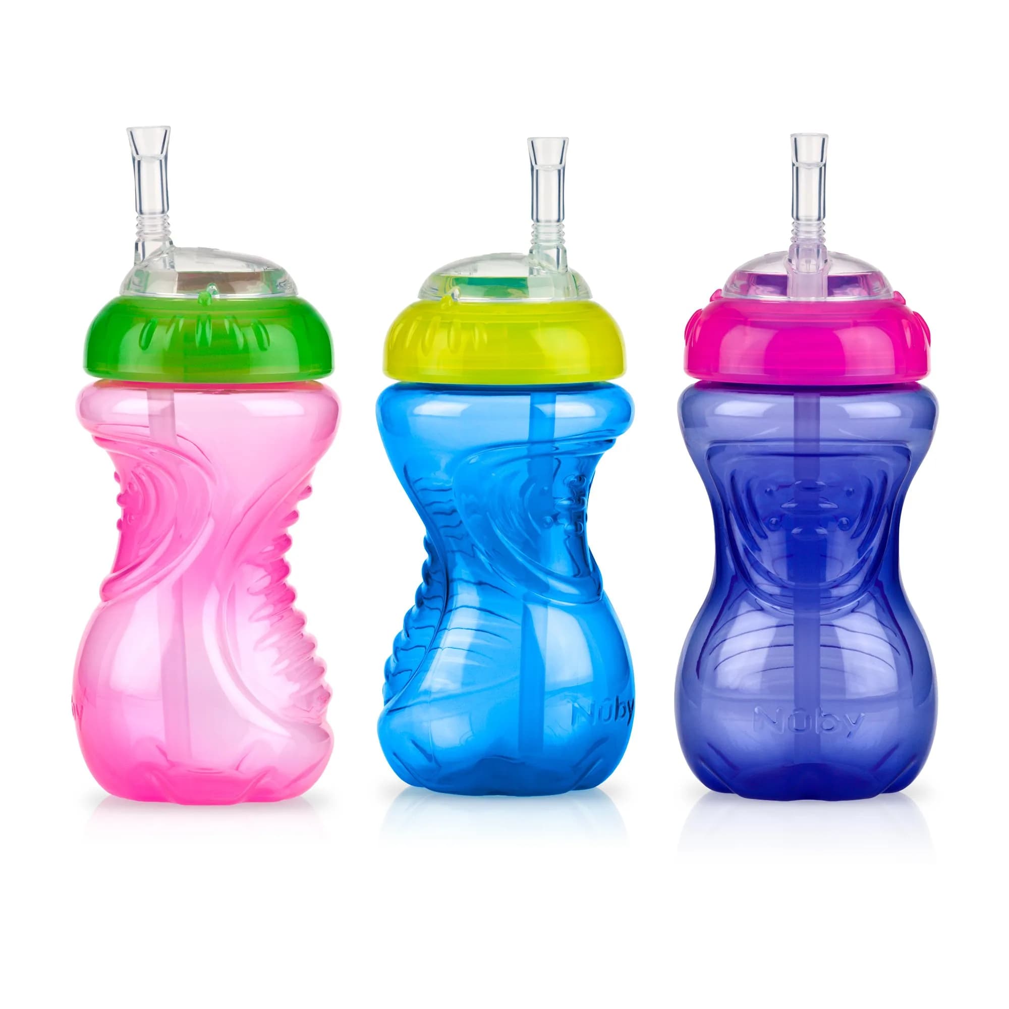 Nuby No-Spill Soft Straw Easy Grip Sippy Cup 300ml (10 Oz) 3-Pack | Spill-Proof Toddler Cup for Babies 12+ Months — 3-Pack