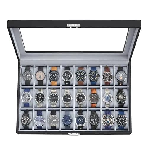 SONGMICS 24-Slot Watch Box Organizer with Glass Lid & Lock | 43.5cm (17.1") L x 29.5cm (11.6") W thumbnail 1
