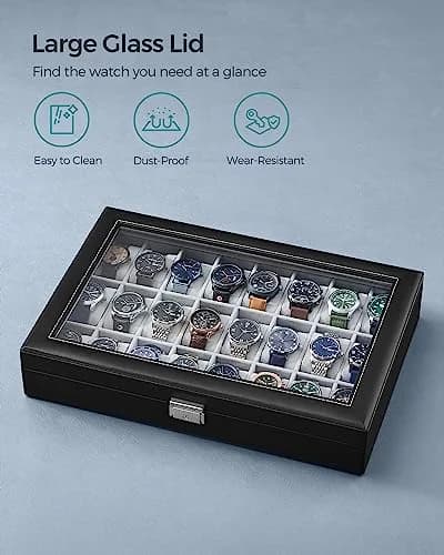 SONGMICS 24-Slot Watch Box Organizer with Glass Lid & Lock | 43.5cm (17.1") L x 29.5cm (11.6") W thumbnail 5
