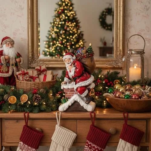 Napco Imports Santa Claus Climbing Down Chimney Resin Figurine | Christmas Decor Accent thumbnail 6